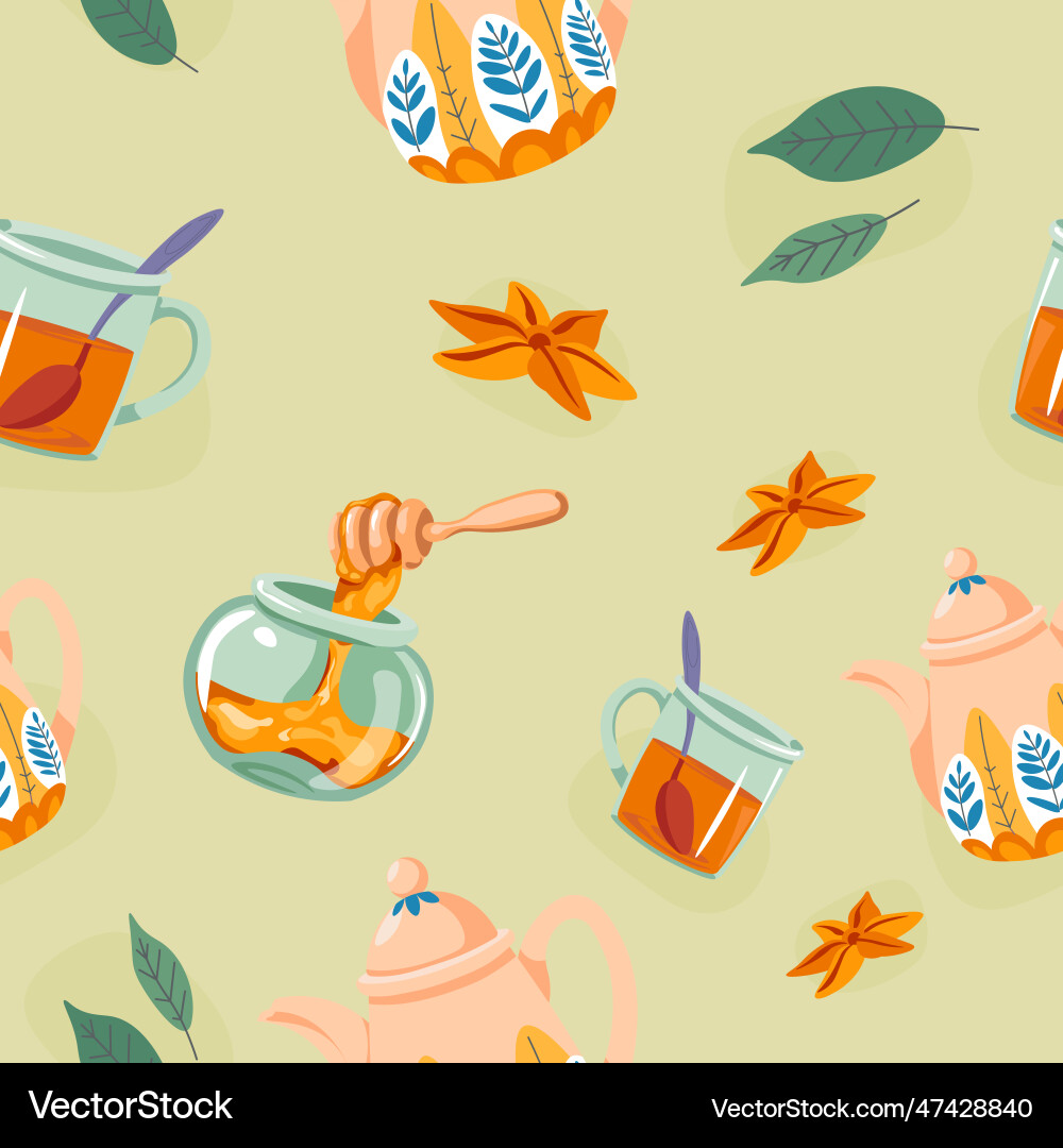 Tea with natural honey and spices pattern print Vector Image