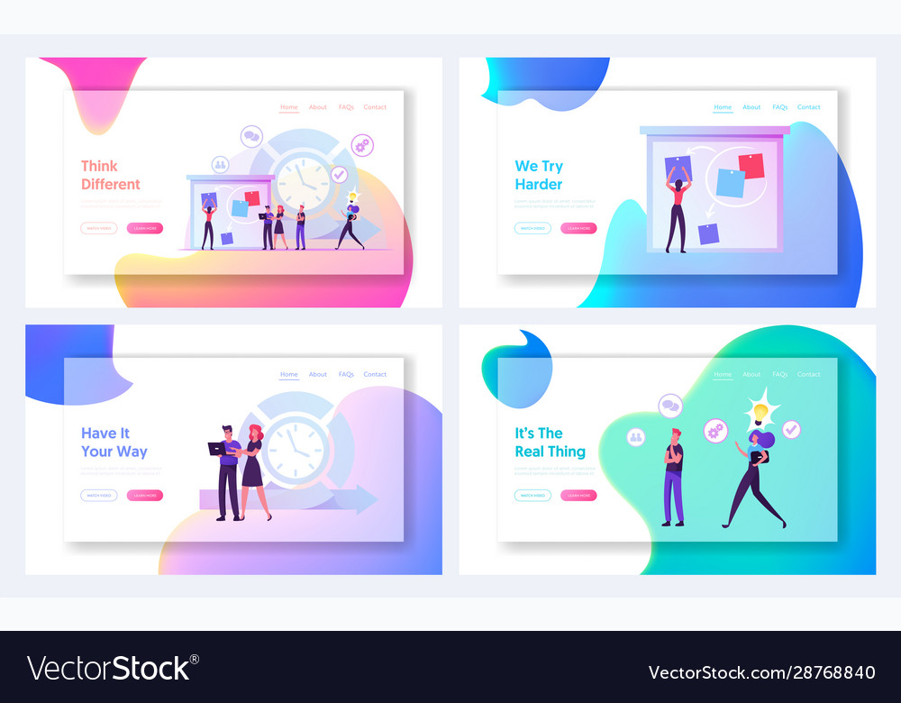 Teamwork process website landing page set agile vector image Teamwork process website landing page set agile