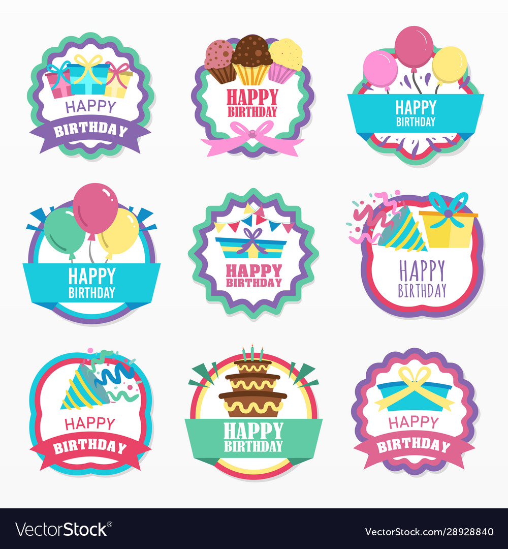 Variety happy birthday set Royalty Free Vector Image