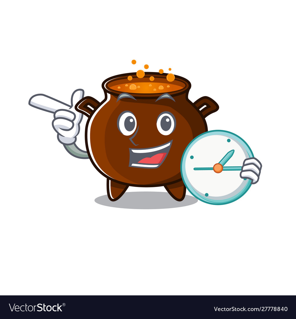 With clock cauldron in mascot shape vector image With clock cauldron in mascot shape