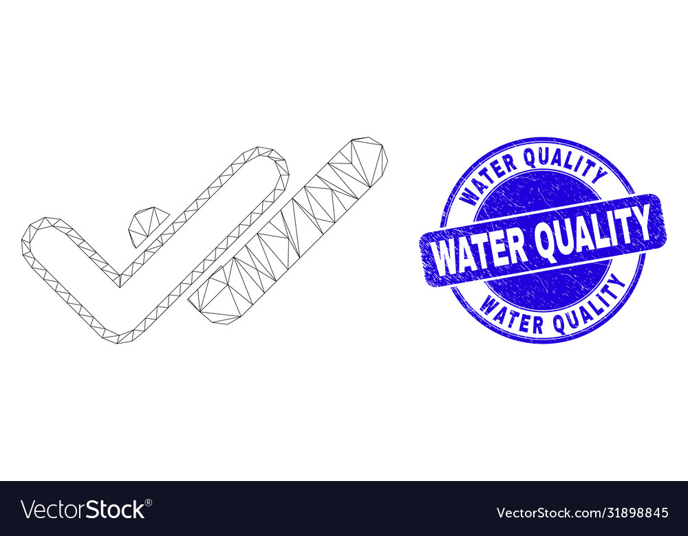 Blue scratched water quality stamp seal and web vector image Blue scratched water quality stamp seal and web