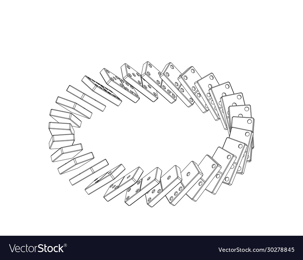 Circle falling dominoes isolated on white