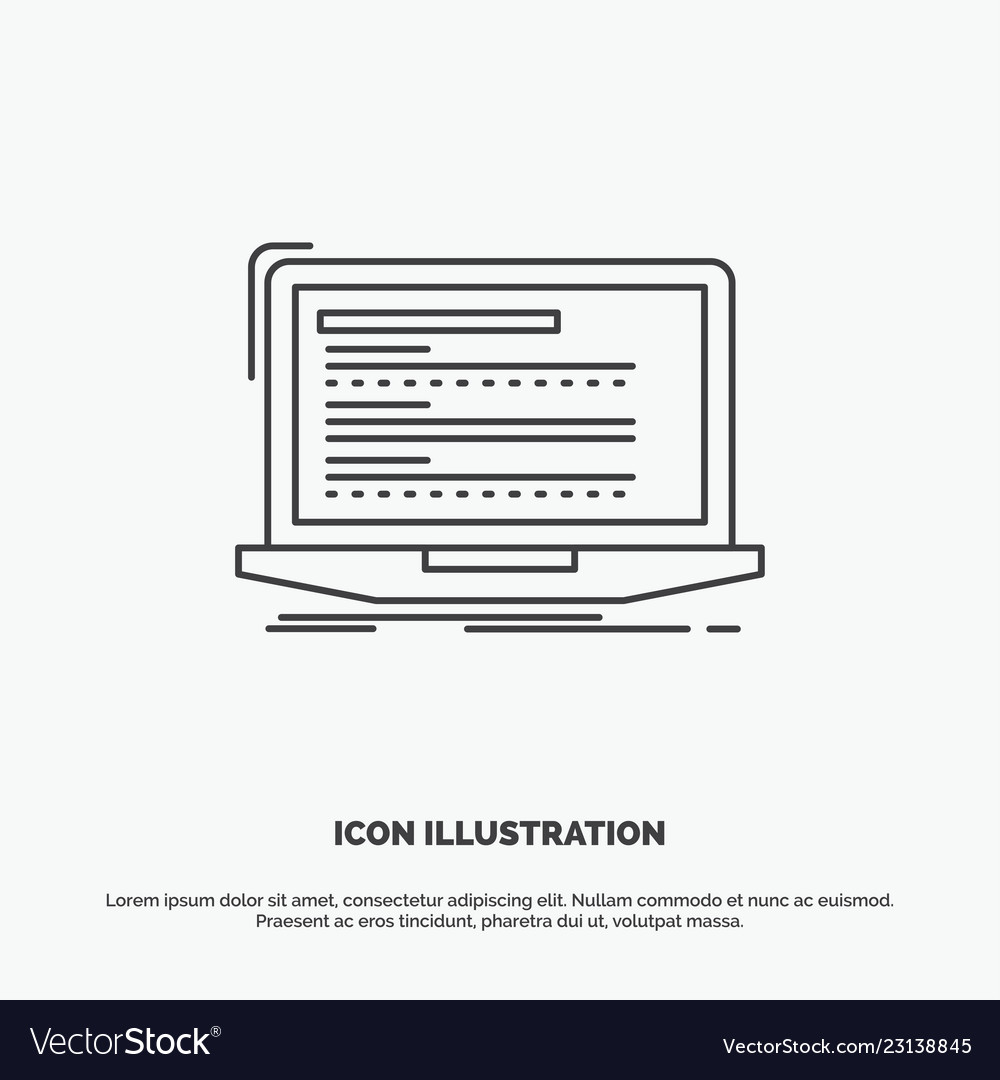 Code coding computer monoblock laptop icon line vector image Code coding computer monoblock laptop icon line