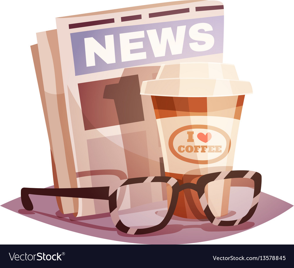 Coffee with a newspaper and glasses design concept