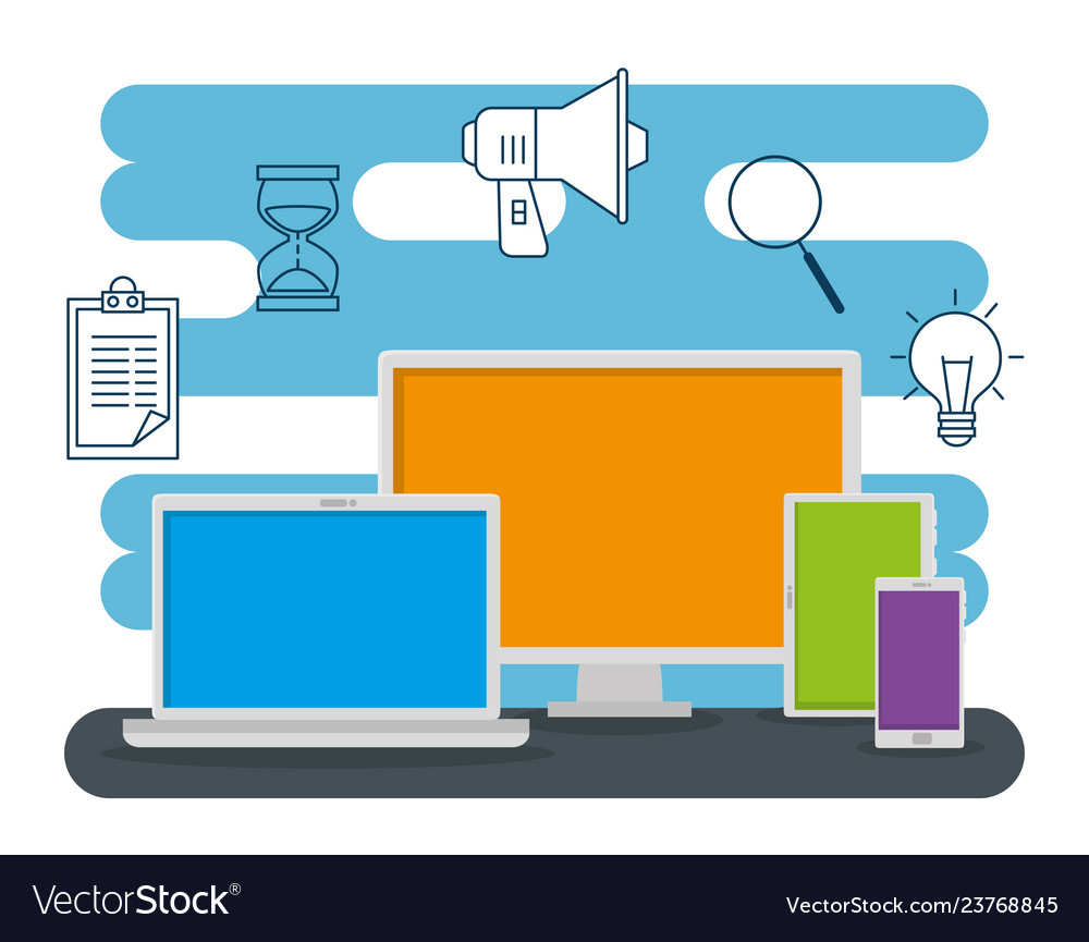 Computer With Laptop And Tablet Technology Vector Image