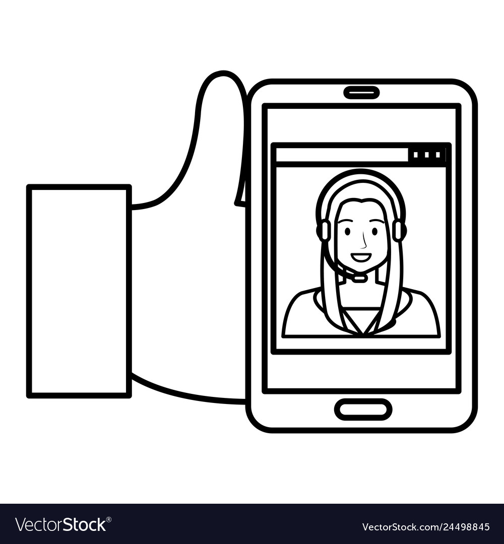 Hand using smartphone with callcenter agent