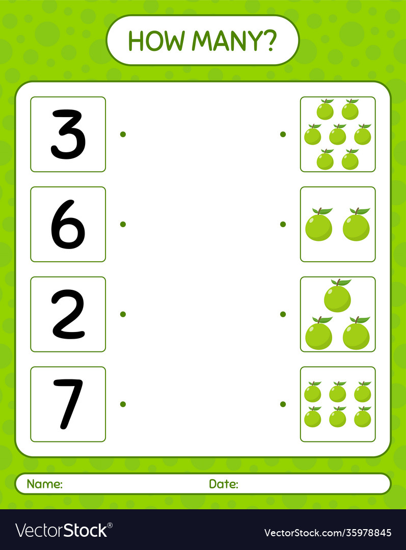 How many counting game with guava worksheet vector image How many counting game with guava worksheet