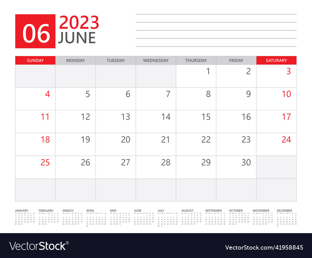 June 2023 year-calendar planner 2023 template Vector Image