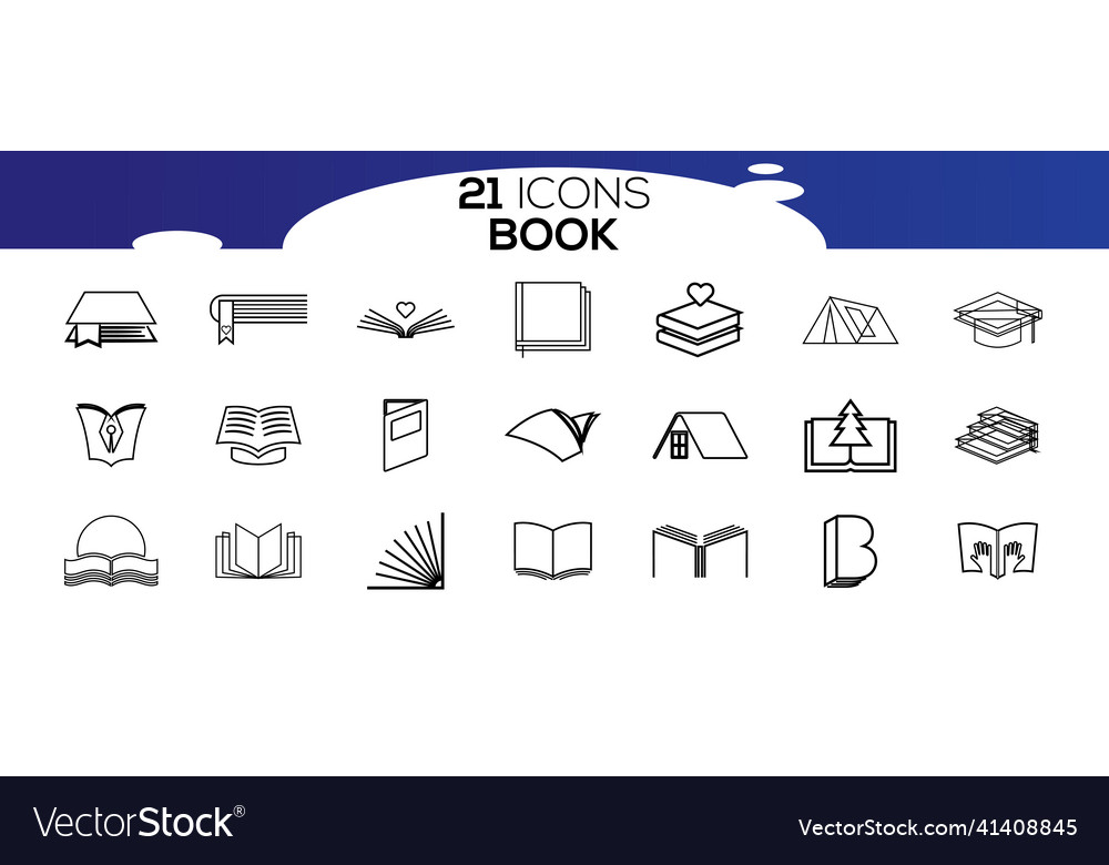 Simple set of book related line icons contains