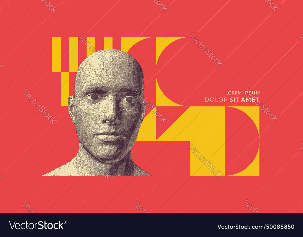 Abstract digital human head consisting of dots