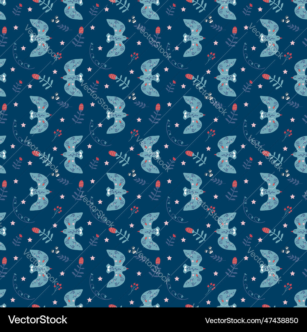 Decorative floral pattern with birds folk Vector Image