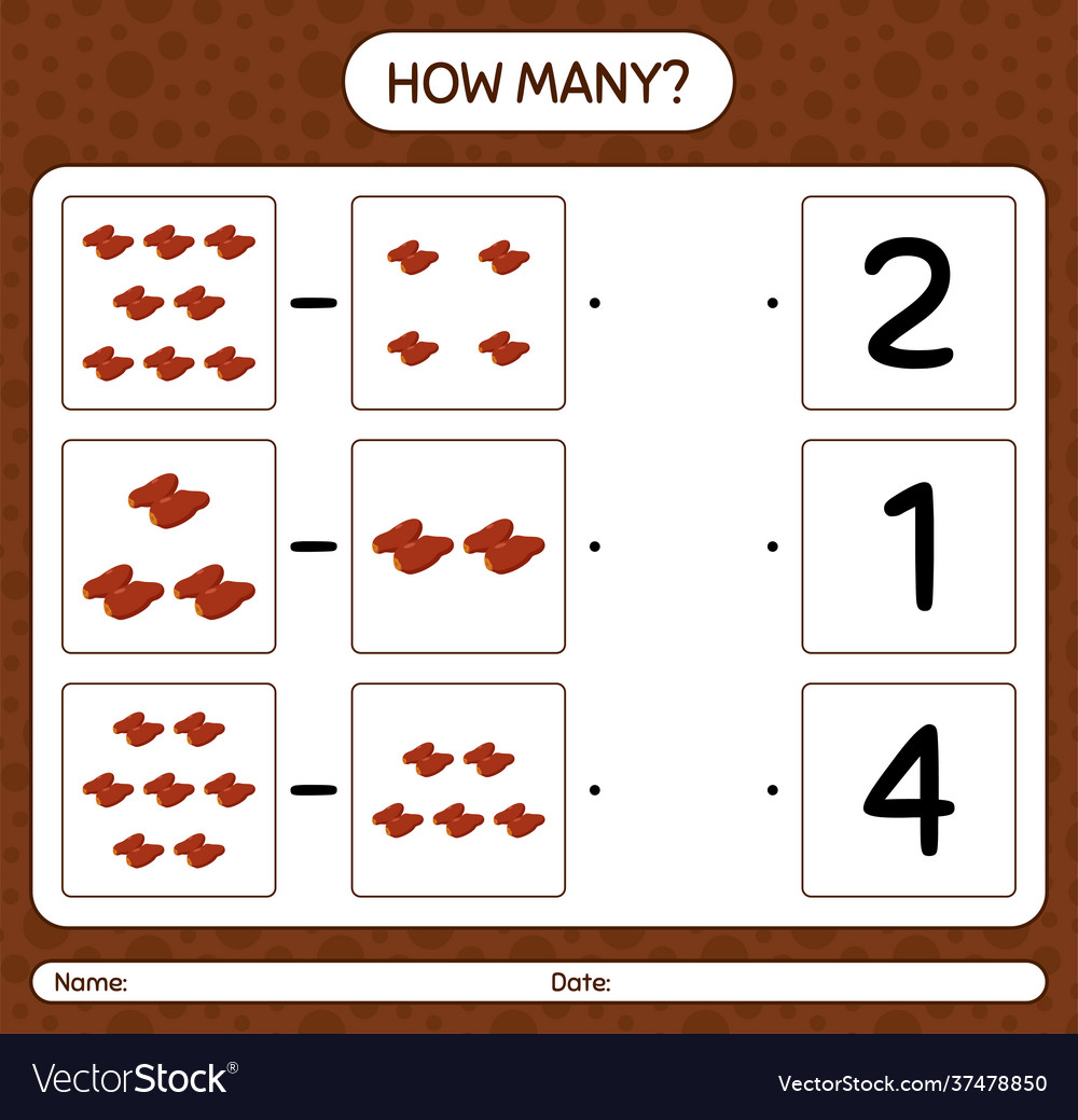 How many counting game with dates fruit worksheet vector image How many counting game with dates fruit worksheet