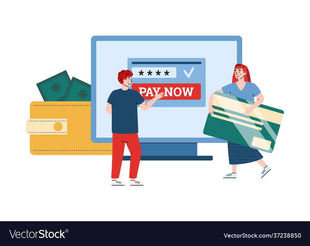 Online payments using computer app for manage vector image Online payments using computer app for manage