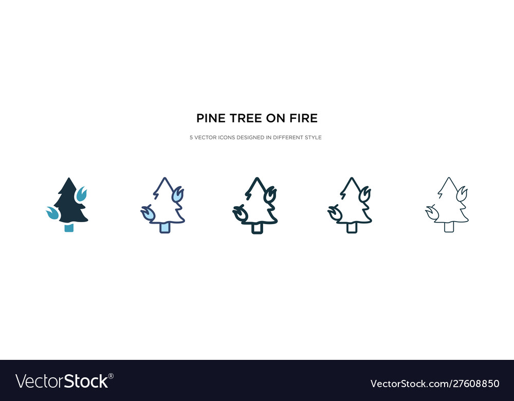 Pine tree on fire icon in different style two vector image Pine tree on fire icon in different style two