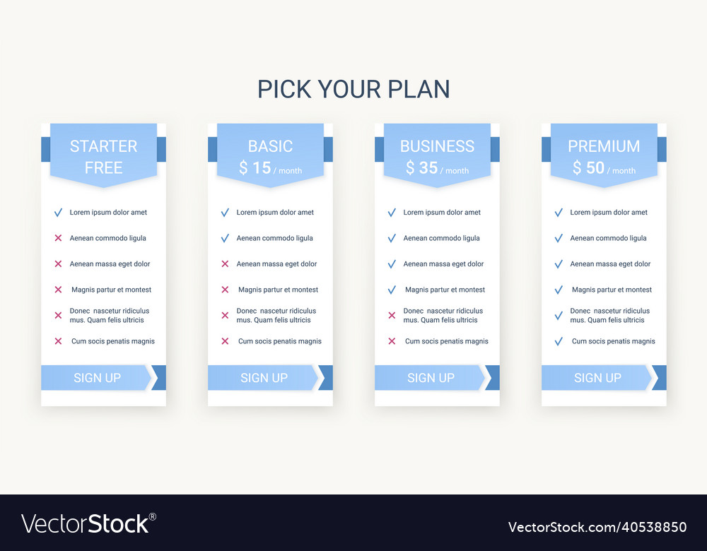 Price table template with 4 columns pricing data vector image Price table template with 4 columns pricing data