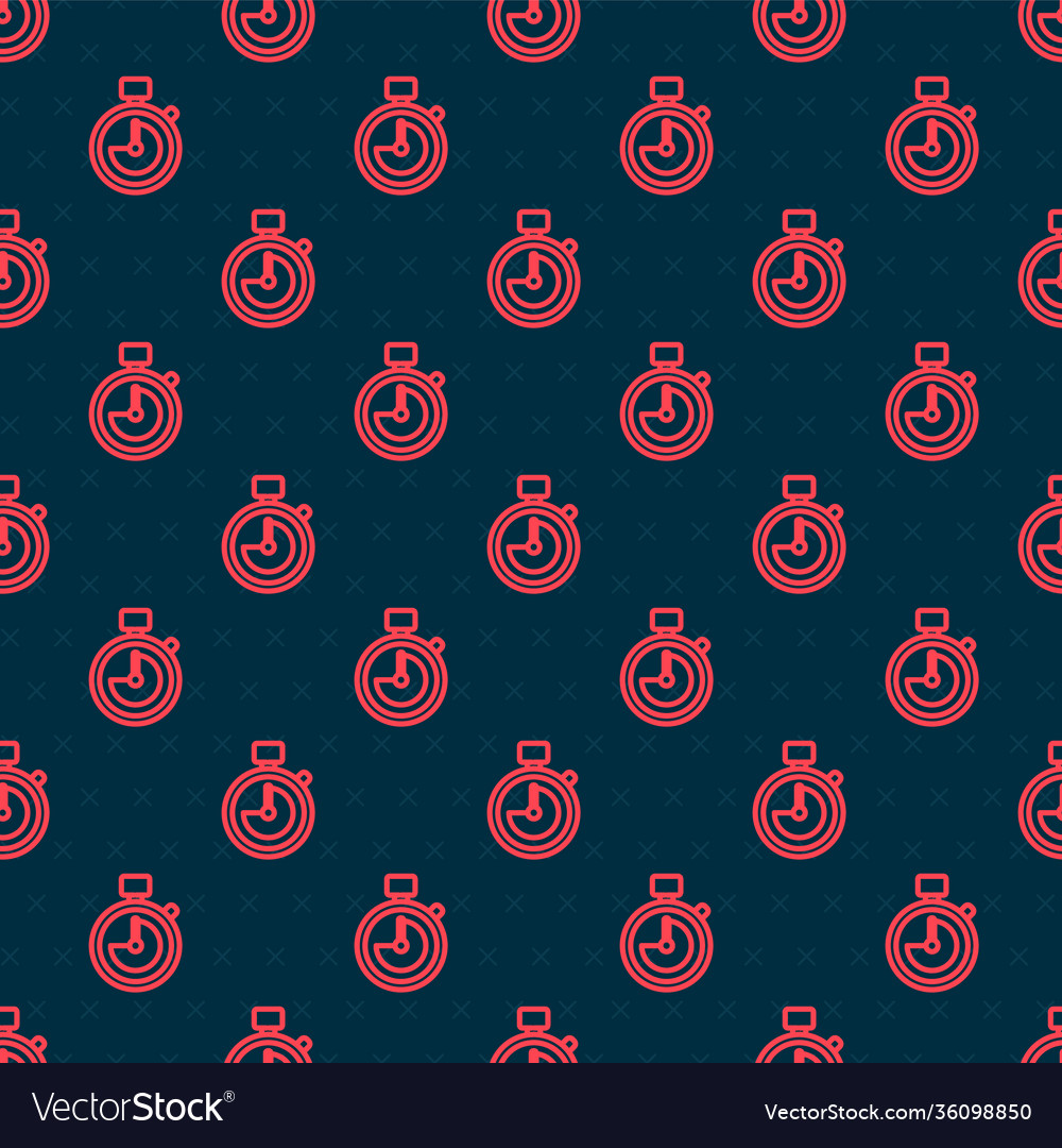 Red line stopwatch icon isolated seamless pattern
