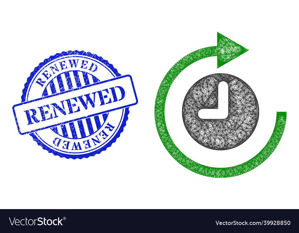 Scratched renewed stamp and net clockwise rotation vector image Scratched renewed stamp and net clockwise rotation