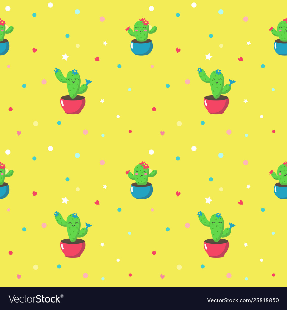 Seamless pattern with cute cartoon cactuses vector image Seamless pattern with cute cartoon cactuses