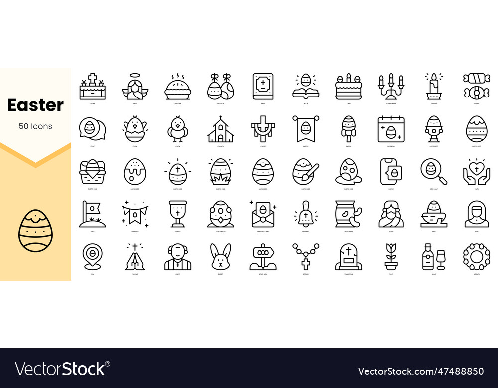 Set of easter icons simple line art style