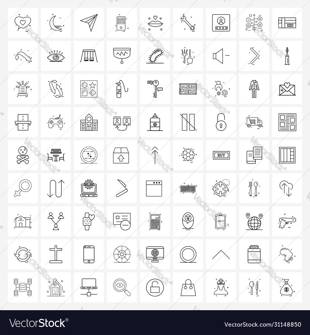 Simple set 81 line icons such as cpu sleep