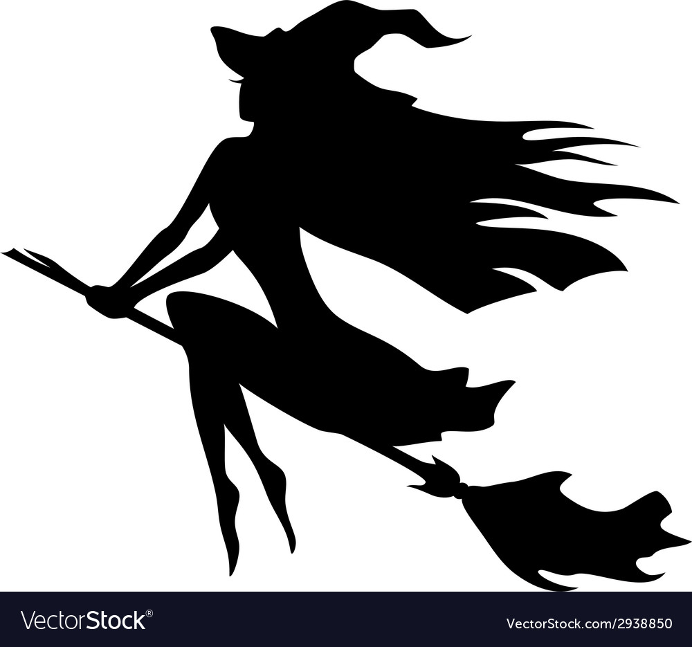 Witch on Broom - Halloween Silhouette
