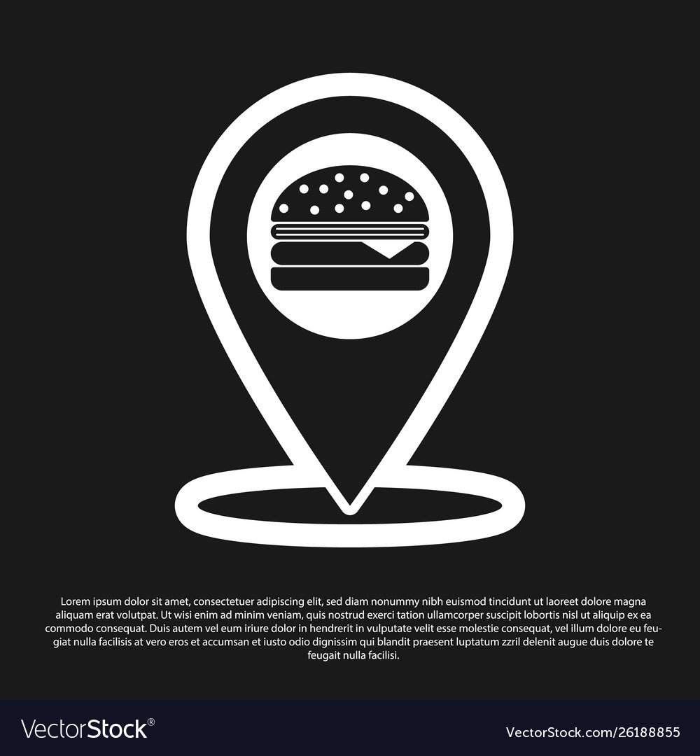 Black map pointer with fast food burger icon