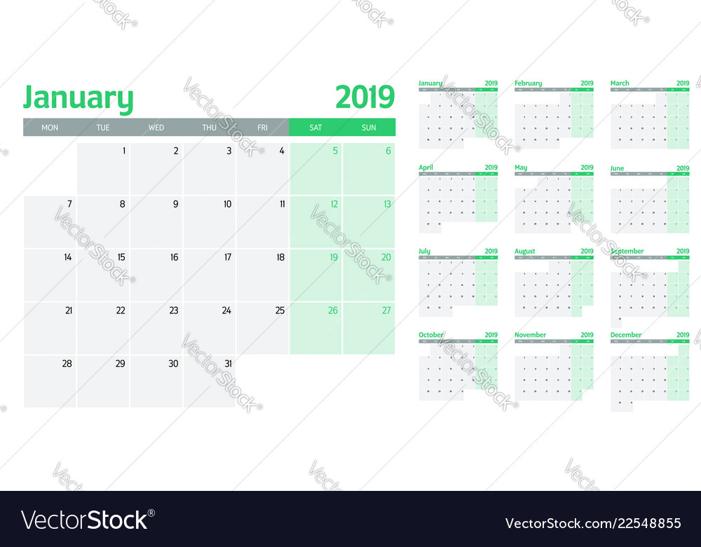 Calendar planner 2019 template vector image Calendar planner 2019 template