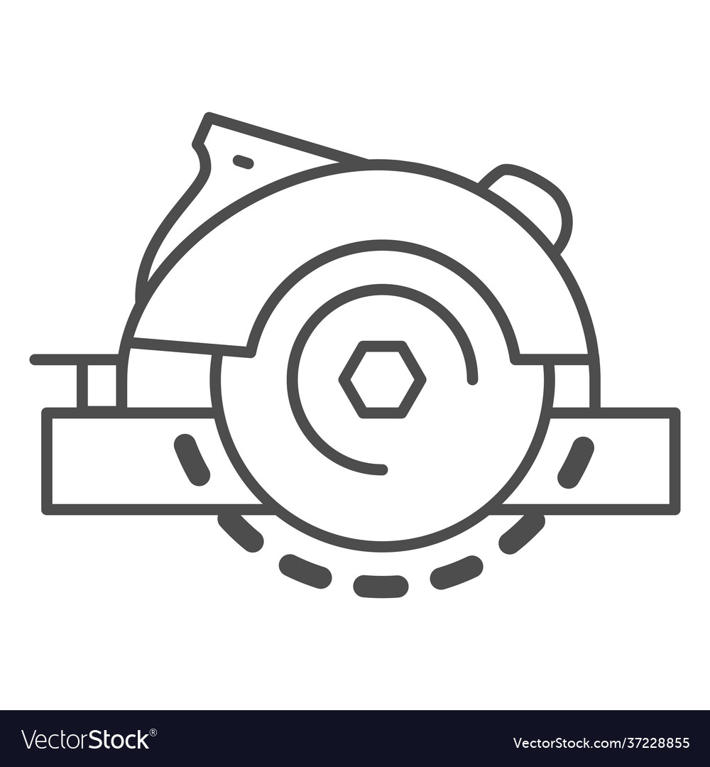 Circular saw with protective cover thin line icon