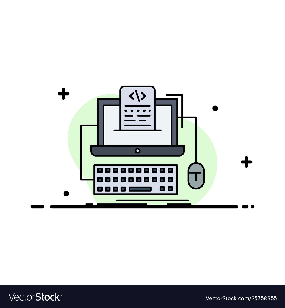 Code coding computer monoblock screen flat color vector image Code coding computer monoblock screen flat color