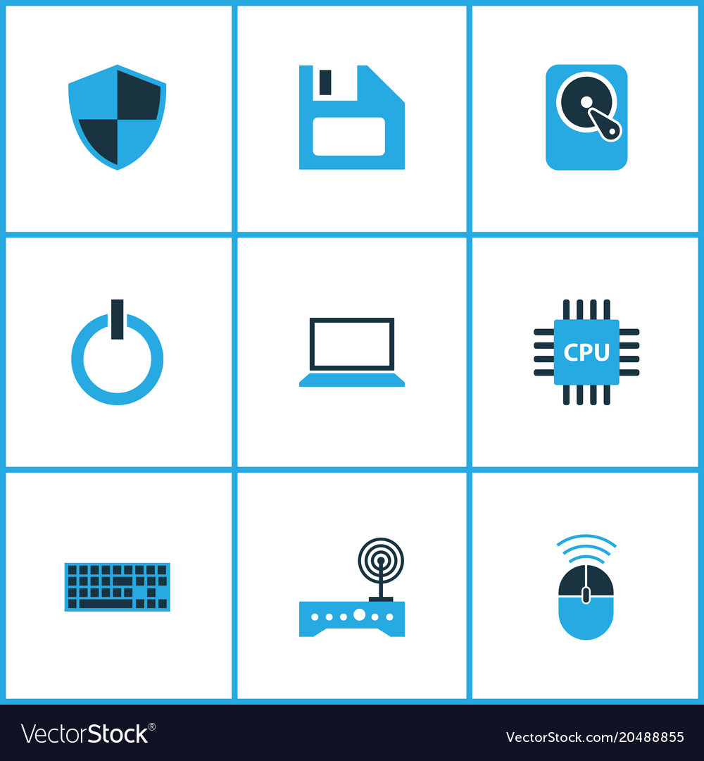 Computer icons colored set with laptop cpu wifi