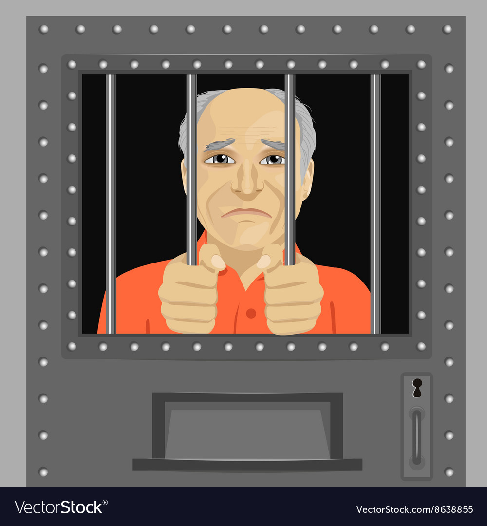 Elderly man looking from behind bars Royalty Free Vector