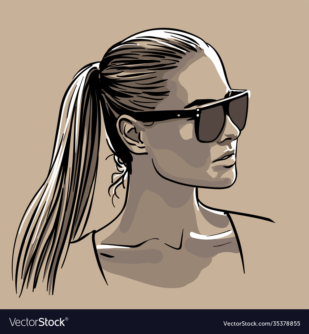 Girl in sunglasses with ponytail hairstyle Vector Image Girl in sunglasses with ponytail hairstyle Vector Image