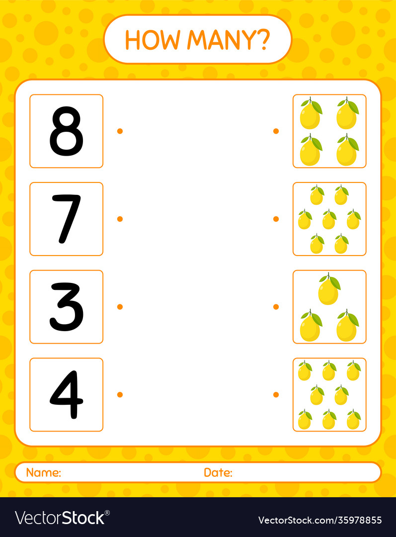 How many counting game with lemon worksheet Vector Image