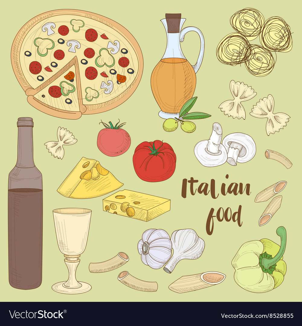 Italian food set Royalty Free Vector Image - VectorStock