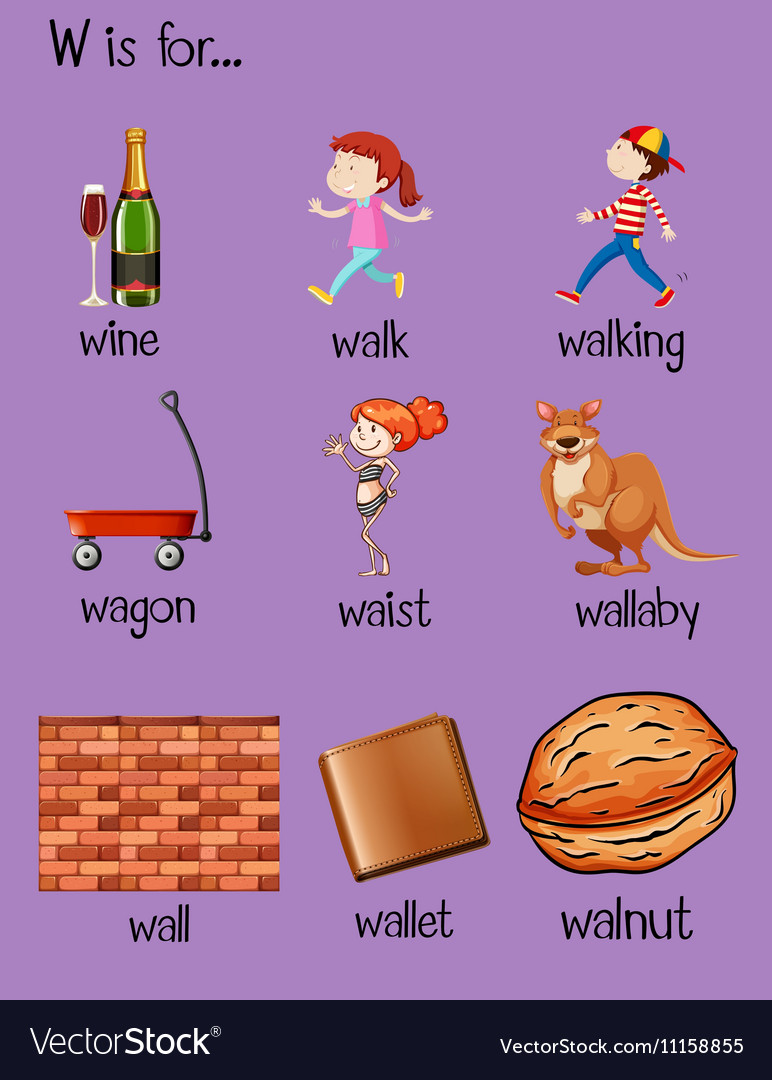 Vector Clipart Many Words Begin With Letter W Vector Illustration | My ...