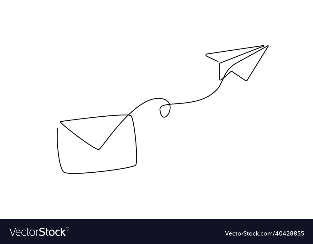 One continuous line drawing of flying paper plane vector image One continuous line drawing of flying paper plane