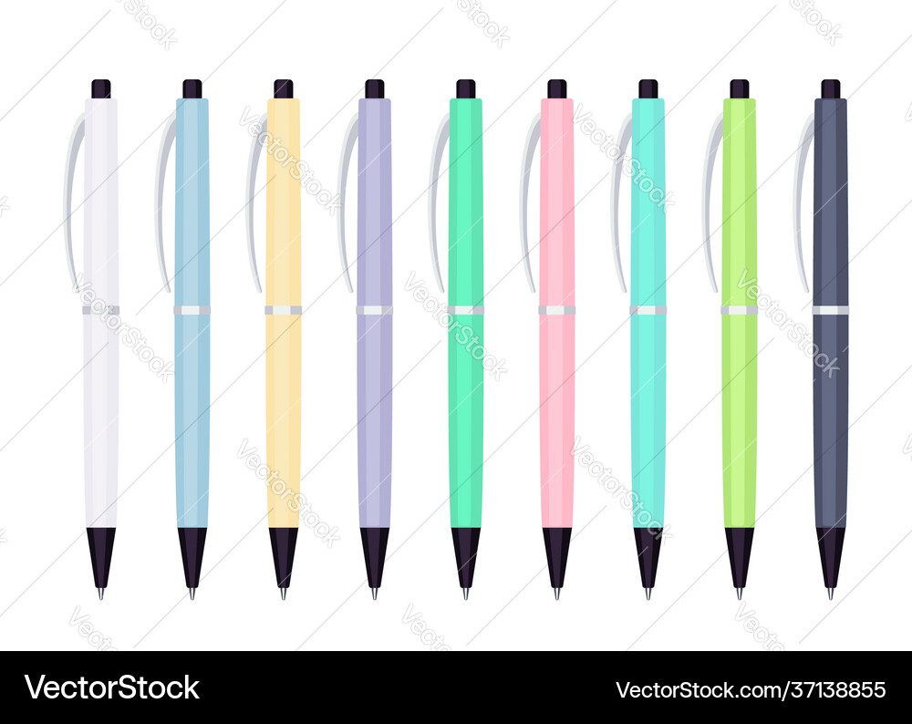 Pastel colored automatic ballpoint pens Royalty Free Vector