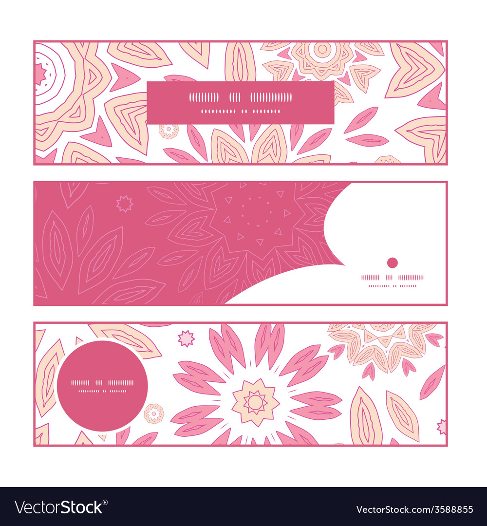 Pink abstract flowers horizontal banners set Vector Image