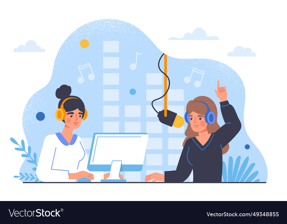 Radio hosts at workplace Royalty Free Vector Image