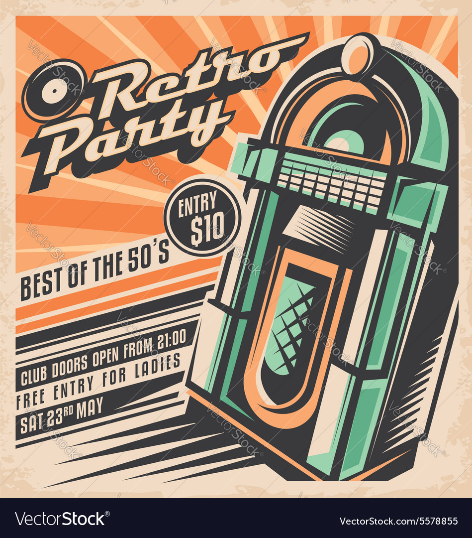 Retro party invitation design template Royalty Free Vector