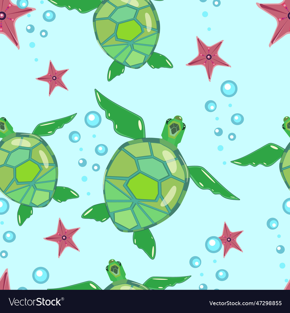 Seamless pattern with turtles and starfish design vector image Seamless pattern with turtles and starfish design