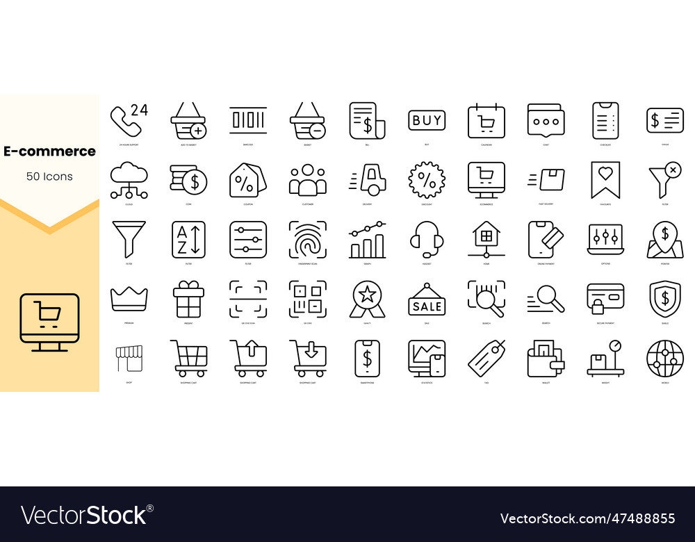 Set of ecommerce icons simple line art style Vector Image Set of ecommerce icons simple line art style