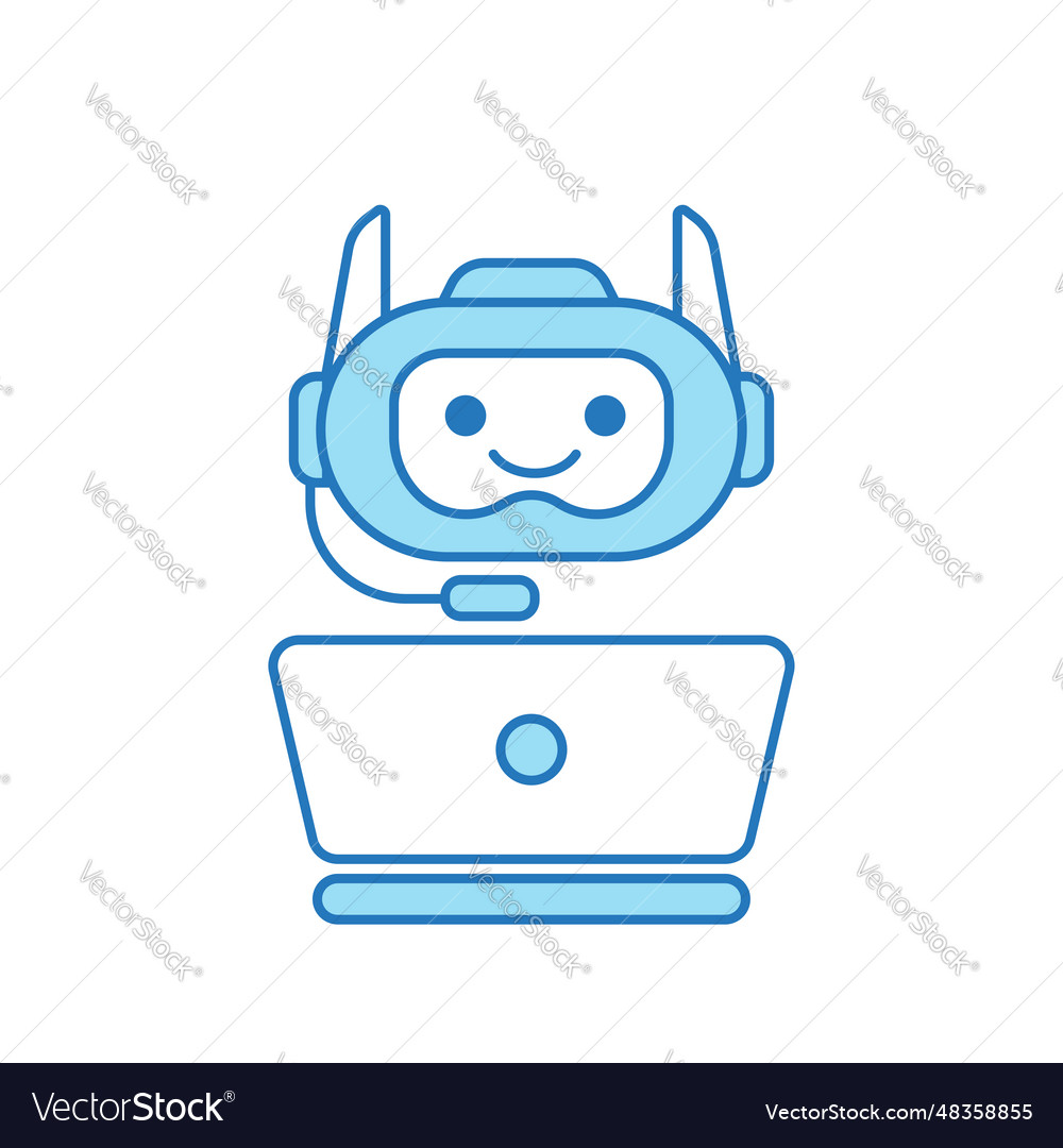 Virtual assistant or chat bot icon with laptop