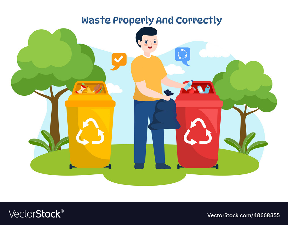 Waste properly and correctly with demonstration vector image Waste properly and correctly with demonstration