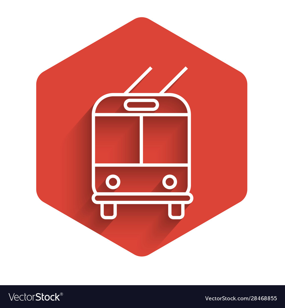 White line trolleybus icon isolated with long