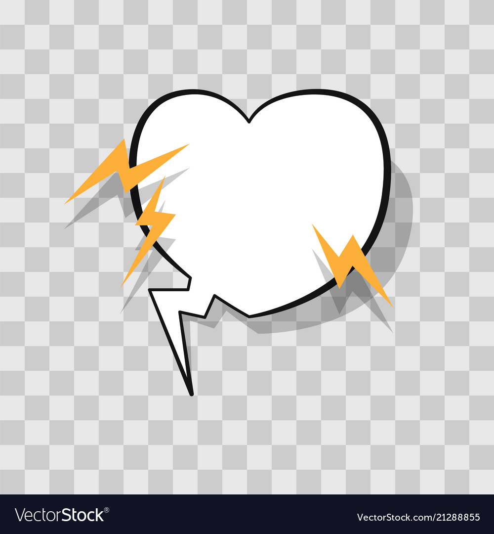 White speech bubble in heart shape with lightning