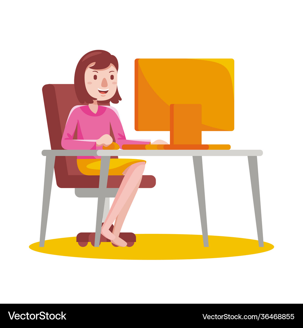 Woman working with computer at home Royalty Free Vector
