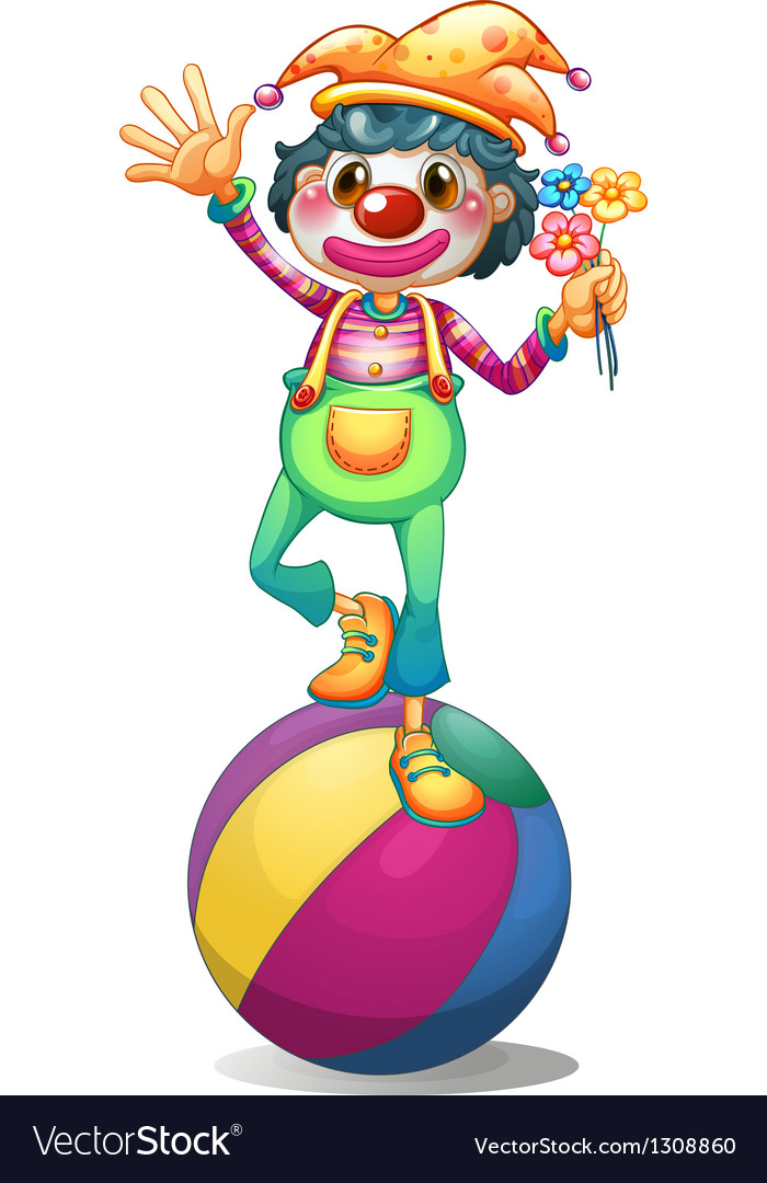 A clown balancing above a ball Royalty Free Vector Image