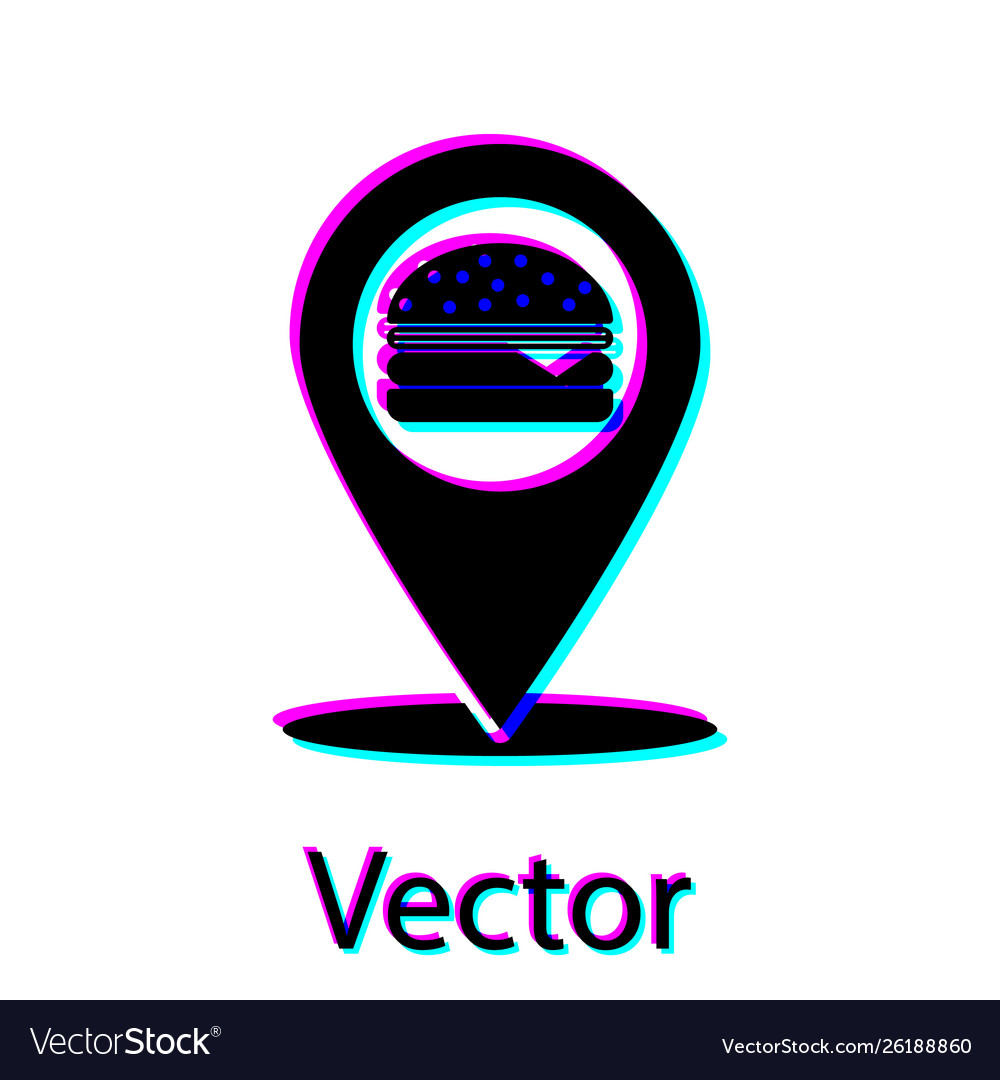 Black map pointer with fast food burger icon
