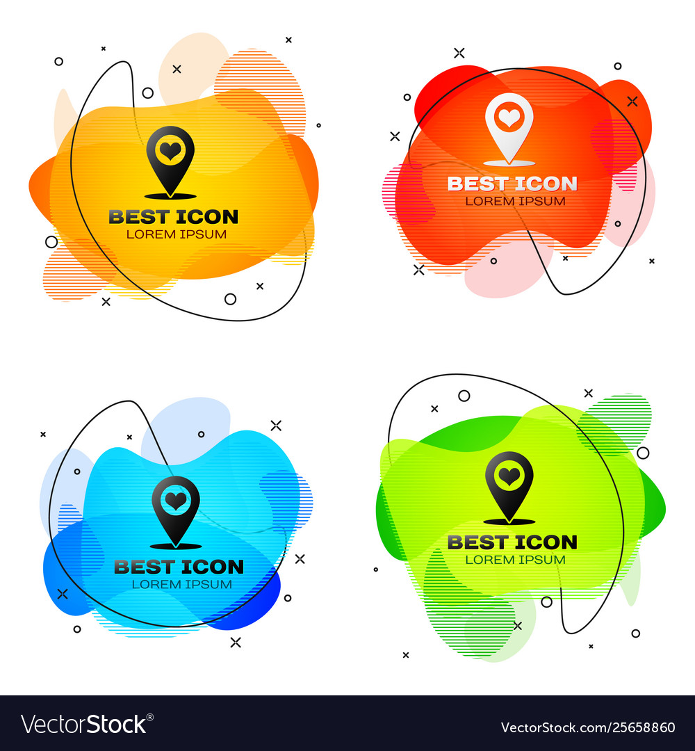 Black map pointer with heart icon isolated set Vector Image Black map pointer with heart icon isolated set